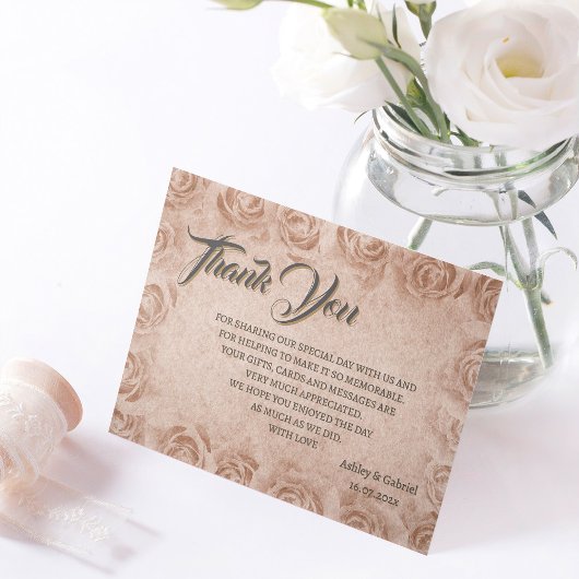 Elegant Classic Floral Rustic Wedding Thank You 3 Dankeskarte