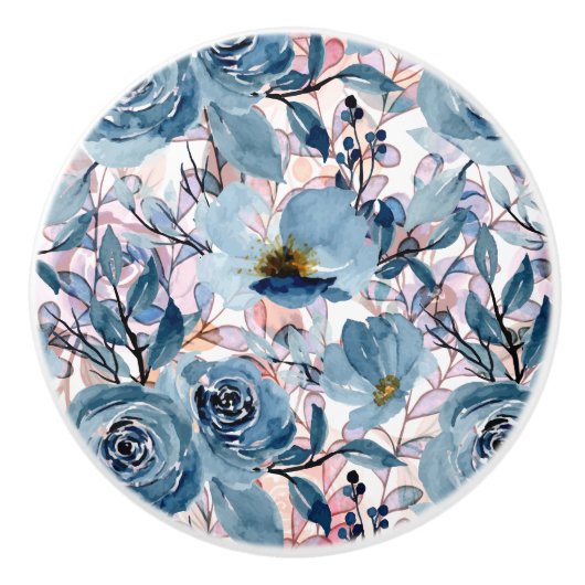 Elegant Classic Florals Blau, Mauve, Pink Keramikknauf (Vorderseite)