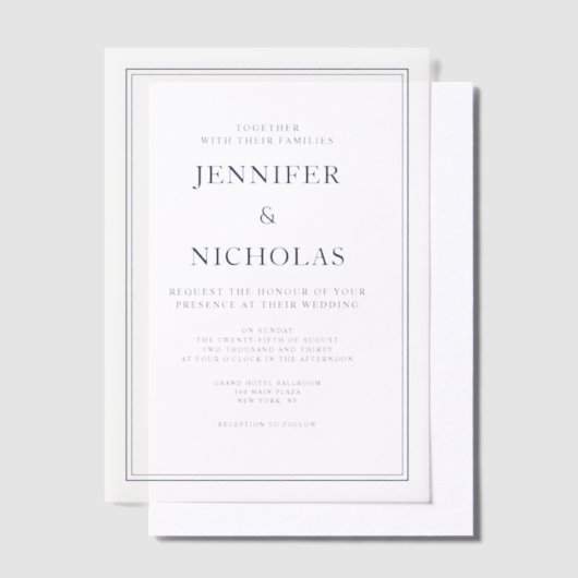 Elegant Classic Formal Navy Blue Wedding Pergament Einladungen (Versetzt)