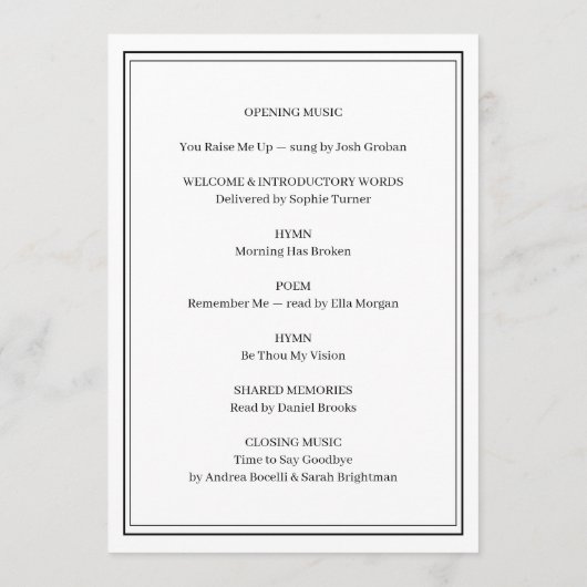 Elegant Classic Funeral Service Design Programm (Rückseite)