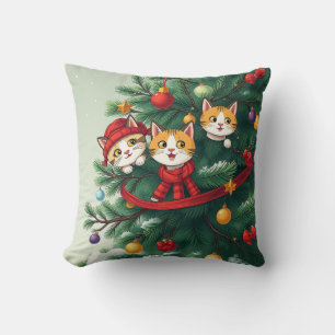 Elegant Classic Funny Cat Weihnachtsbaum Rotes Grü Kissen