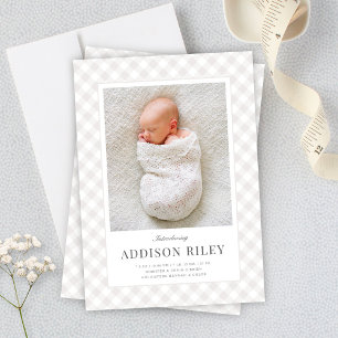 Elegant Classic Gingham Gender Neutral Birth Ankündigung