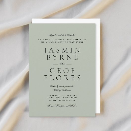 Elegant Classic Light Sage Formal Wedding Einladung
