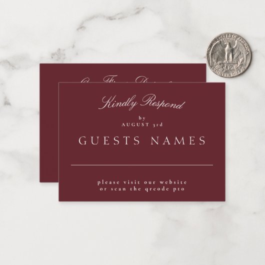 Elegant Classic Maroon Wedding QR CODE UAWG Mitteilungskarte (Vorderseite/Rückseite Beispiel)