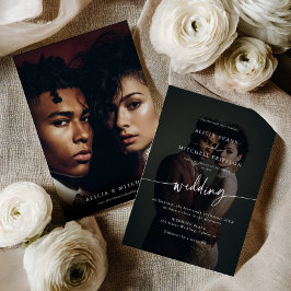 Elegant Classic Minimalist Script Wedding 2 Photo Einladung