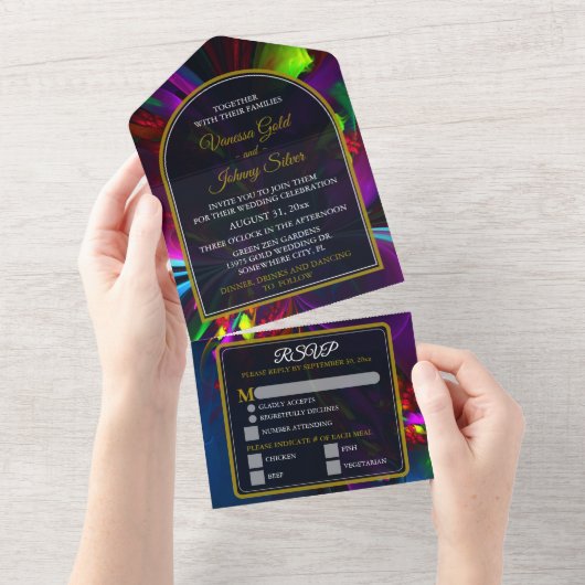 Elegant Classic Modern Floral Pattern #902 Wedding All In One Einladung (Abreißtisch)