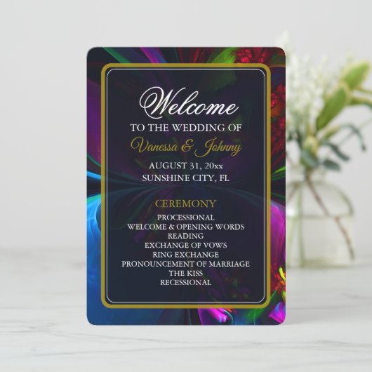 Elegant Classic Modern Floral Pattern #902 Wedding Programm (Stehend Vorderseite)