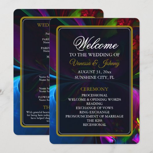 Elegant Classic Modern Floral Pattern #902 Wedding Programm (Vorne/Hinten)