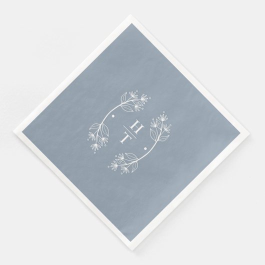 Elegant Classic Monogram Dusty Blue Wedding Napkin Serviette (Ecke)