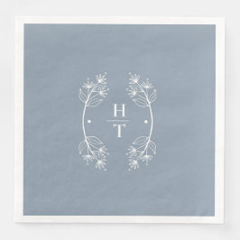 Elegant Classic Monogram Dusty Blue Wedding Napkin Serviette