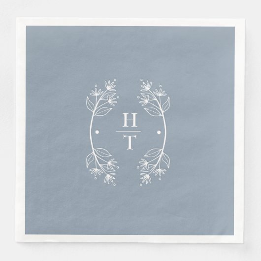 Elegant Classic Monogram Dusty Blue Wedding Napkin Serviette (Vorderseite)