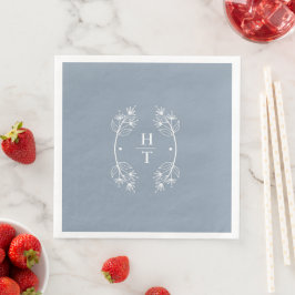 Elegant Classic Monogram Dusty Blue Wedding Napkin Serviette