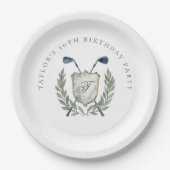 Elegant Classic Monogram Golf Crest Birthday Party Pappteller (Vorderseite)