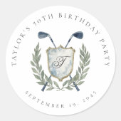 Elegant Classic Monogram Golf Crest Birthday Party Runder Aufkleber (Vorderseite)
