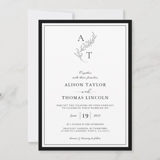 elegant | Classic Monogram QR Code Wedding Einladung (Vorderseite)