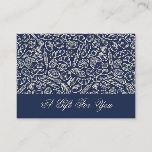 Elegant Classic Navy Blue Bakery Pattern Gift Card Visitenkarte (Vorderseite)