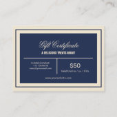 Elegant Classic Navy Blue Bakery Pattern Gift Card Visitenkarte (Rückseite)