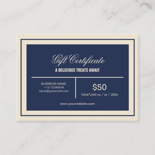 Elegant Classic Navy Blue Bakery Pattern Gift Card Visitenkarte (Rückseite)