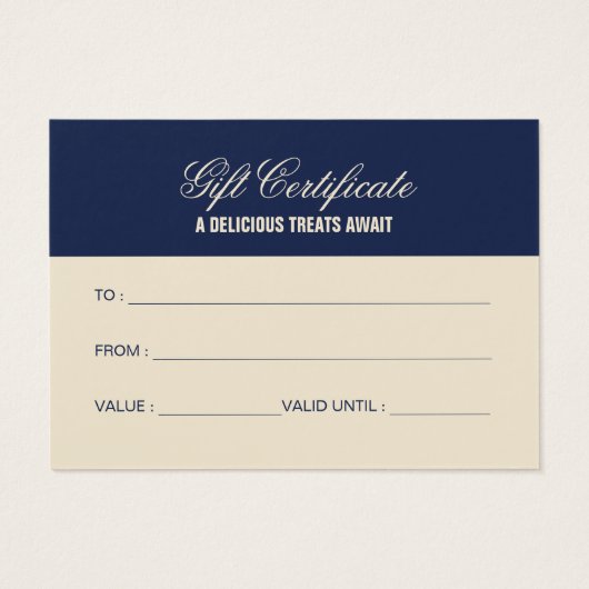 Elegant Classic Navy Blue Cake Bakery Gift Card (Rückseite)