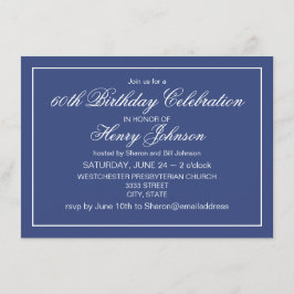 Elegant Classic Navy Blue und White 60. Geburtstag Einladung