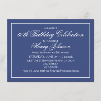 Elegant Classic Navy Blue und White 60. Geburtstag Einladung