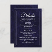 Elegant Classic Navy Blue Velvet Wedding Details Begleitkarte (Vorne/Hinten)