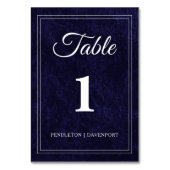 Elegant Classic Navy Blue Wedding Tischnummer (Vorderseite)