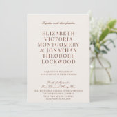 Elegant Classic Old Money Ivory & Brown Wedding Einladung (Stehend Vorderseite)