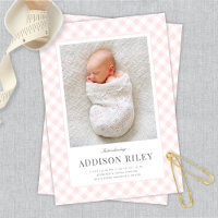 Elegant Classic Pink Gingham Baby Birth