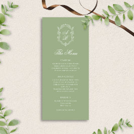 Elegant Classic Sage Green Monogram Crest Wedding Menükarte