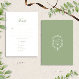 Elegant Classic Sage Green Monogram Crest Wedding RSVP Karte