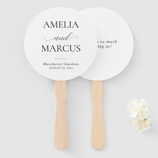 Elegant Classic Script Calligraphy Wedding Fächer (Vorne und Hinten)