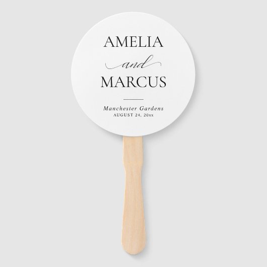 Elegant Classic Script Calligraphy Wedding Fächer (Vorderseite)