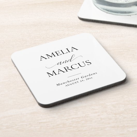 Elegant Classic Script Calligraphy Wedding Getränkeuntersetzer (Linke Seite)