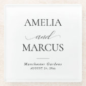 Elegant Classic Script Calligraphy Wedding Glasuntersetzer (Vorderseite)