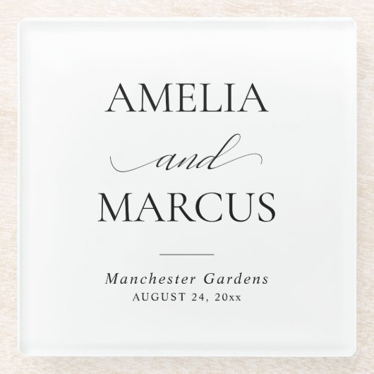 Elegant Classic Script Calligraphy Wedding Glasuntersetzer (Vorderseite)