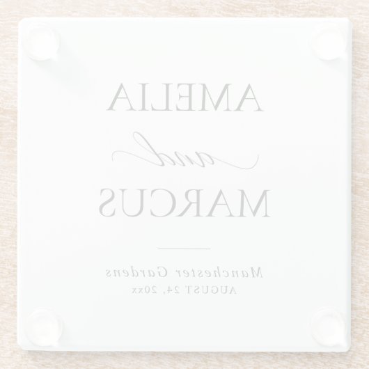 Elegant Classic Script Calligraphy Wedding Glasuntersetzer (Rückseite)