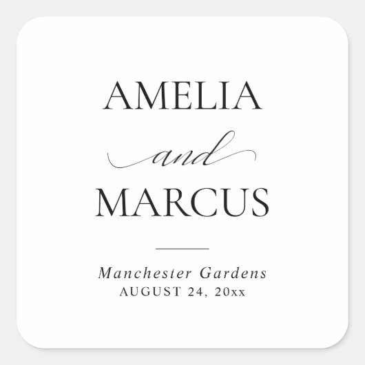 Elegant Classic Script Calligraphy Wedding Quadratischer Aufkleber (Vorderseite)