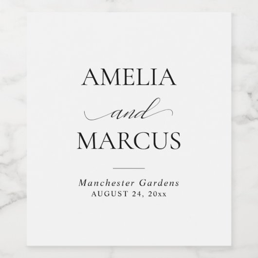 Elegant Classic Script Calligraphy Wedding Weinetikett (Einzelnes Label)