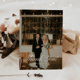 Elegant Classic Script Wedding Photo Dankeskarte