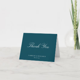 Elegant Classic Script Wedding Teal Blue Folded Dankeskarte