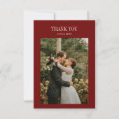 Elegant Classic Script Wine Red Wedding Photo Dankeskarte (Vorderseite)