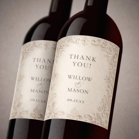Elegant Classic Scrollwork Baroque Wedding Weinetikett