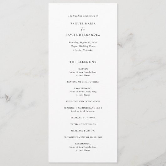 Elegant Classic Wedding Programm (Vorderseite)