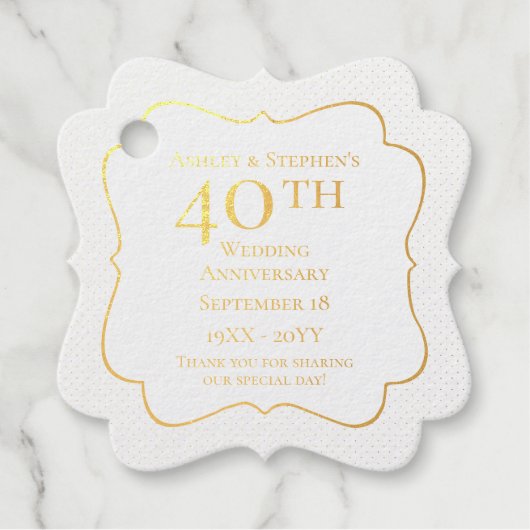 Elegant Classy 40. Hochzeitstag Geschenkanhänger (Vorderseite)