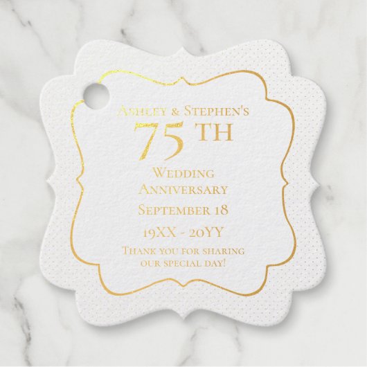 Elegant Classy 75. Wedding Anniversary Foil Gefall Geschenkanhänger (Vorderseite)