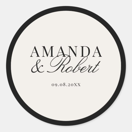 Elegant Classy Black and Ivory Wedding Runder Aufkleber (Vorderseite)