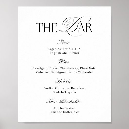 Elegant Classy Black and White Wedding Bar Poster (Vorne)