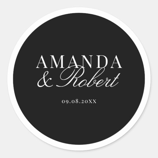 Elegant Classy Black and White Wedding Runder Aufkleber (Vorderseite)