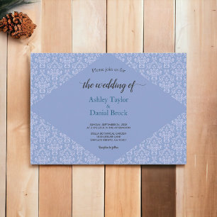 Elegant Classy Blue Damask Script Formal Wedding Einladung